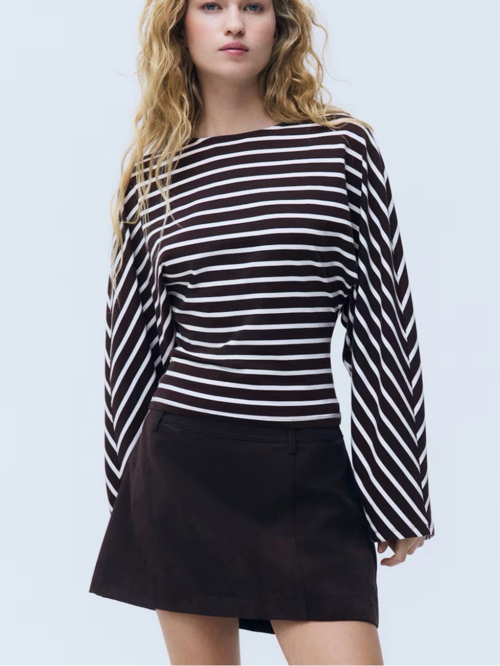 H&M Striped Long-Sleeve Boatneck Batwing Top - Black & White